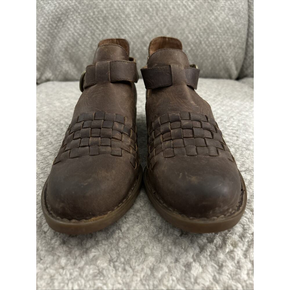 Born Womens Viveka Shoes Size 10M Brown Leather Woven Vamp Cutout Buckle Booties - Picture 2 of 12